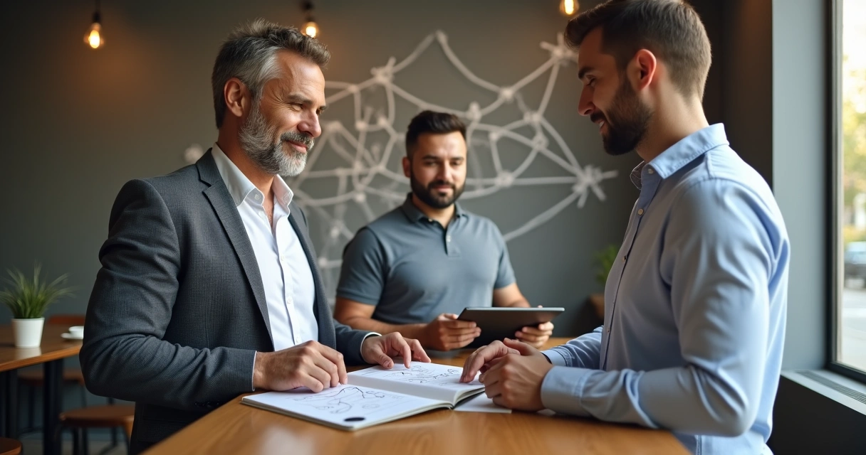 Empresários de PME em conversa intensa formando networking estratégico 
