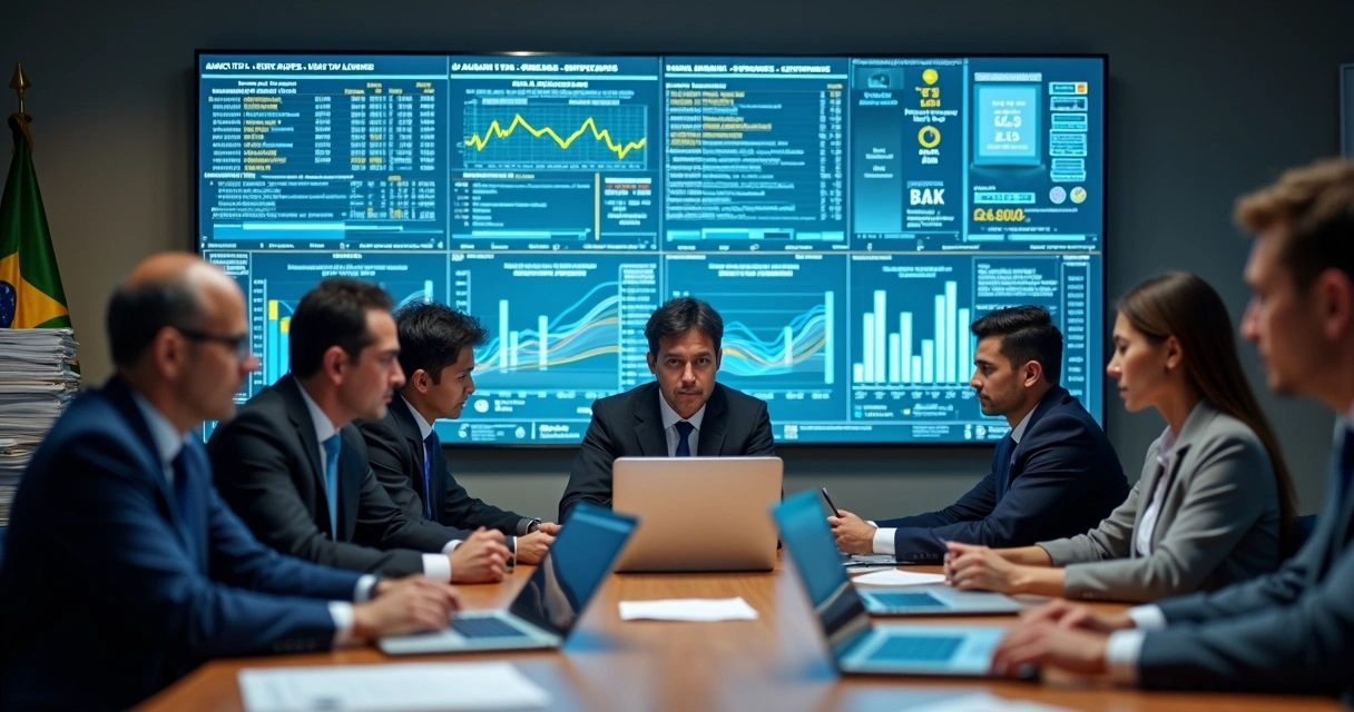 Profissionais analisando projeções tributárias na tela 