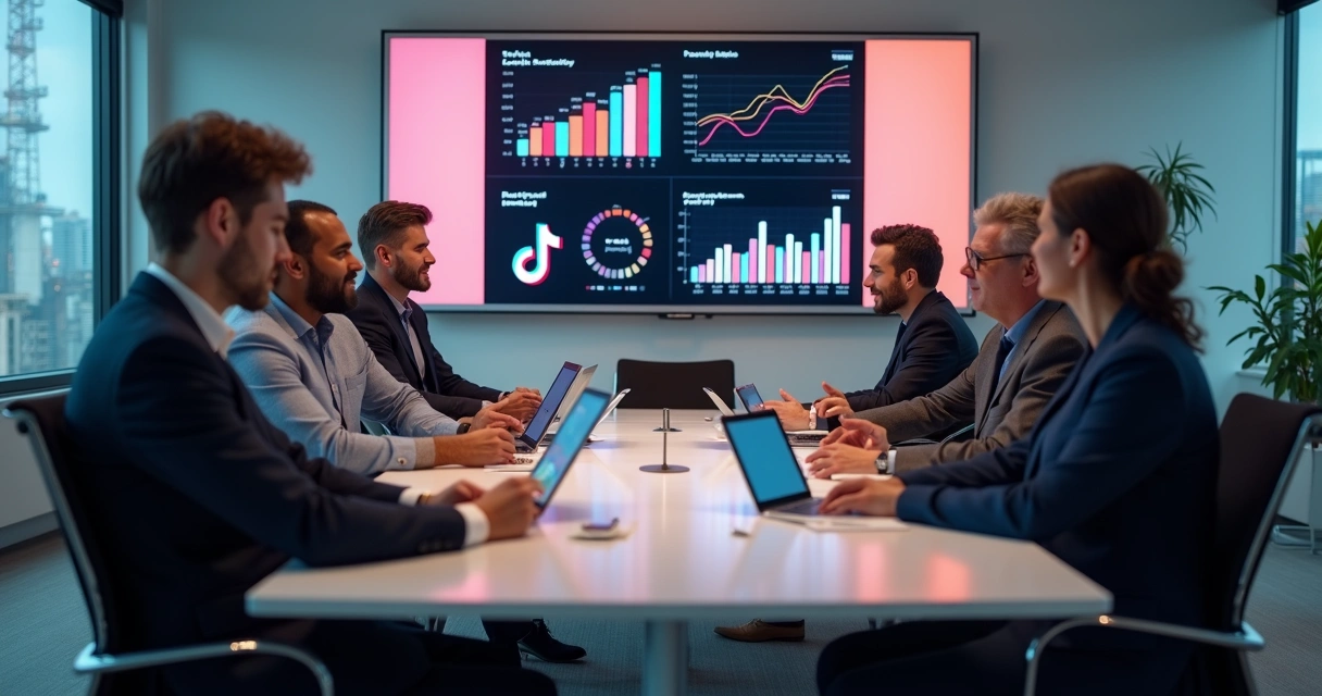 Líderes empresariais B2B discutindo estratégia digital em reunião