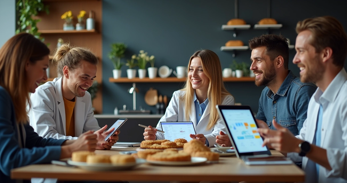 Três empresas de diferentes portes mostrando equipes felizes com resultados financeiros 