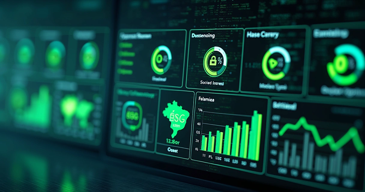 Painel digital apresentando empresas com certificação ESG no Brasil 