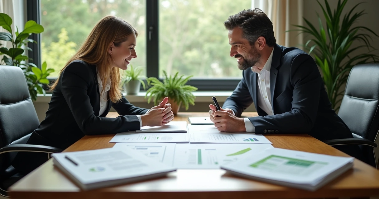 Empresários analisando plano de incentivo à reciclagem 