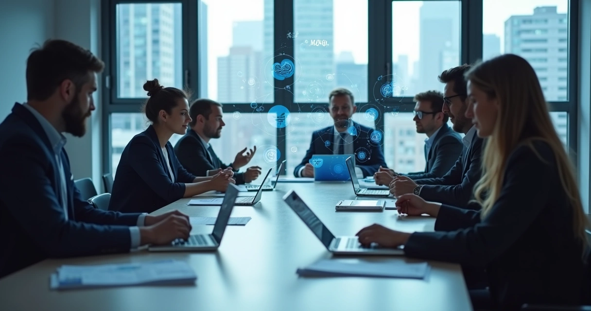 Mercado B2B: Guia Prático de Inteligência Comercial e Dados 2 Empresas em reunião trocando informações de dados