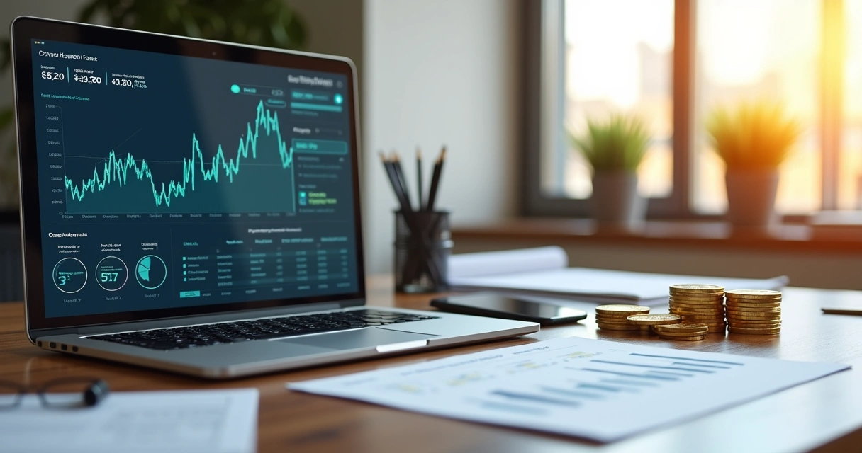 Empresa recebe empréstimo em cripto com gráficos ao fundo 