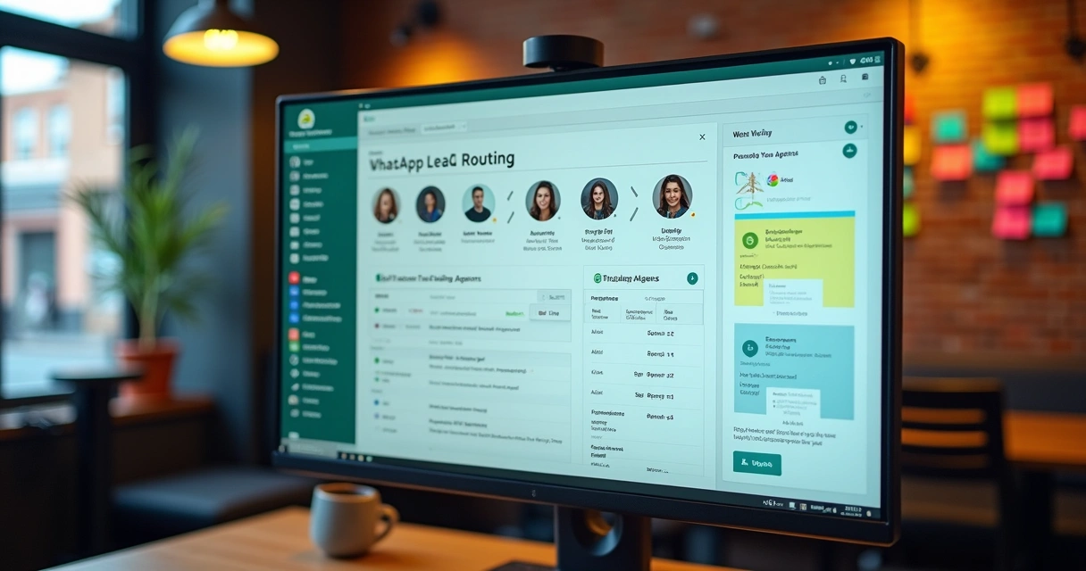 Painel de computador mostrando distribuição automática de leads WhatsApp 