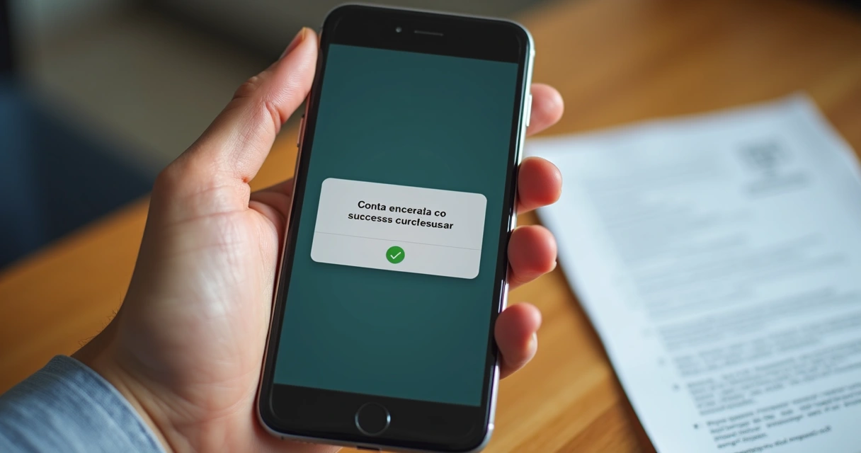 Finalização de cancelamento de conta bancária digital com notificação de sucesso