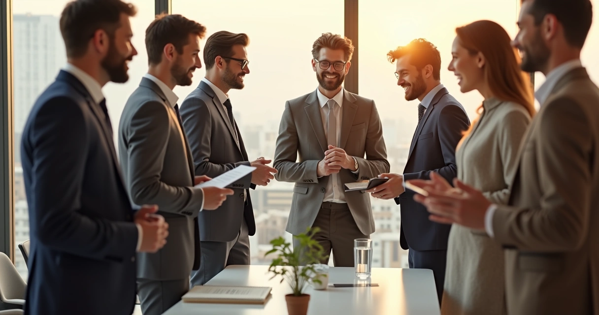 Grupo encerrando reunião presencial em clima harmonioso 