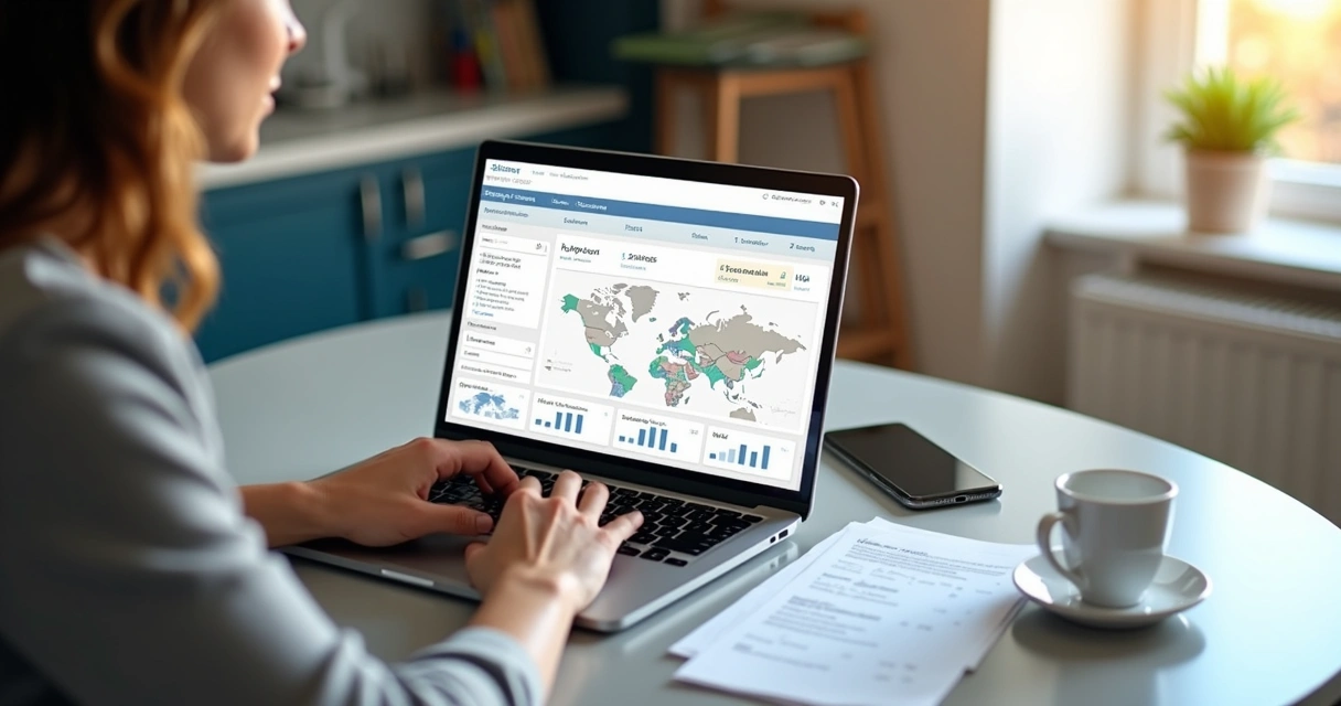 Pessoa analisando dados de fornecedores regionais em um notebook 