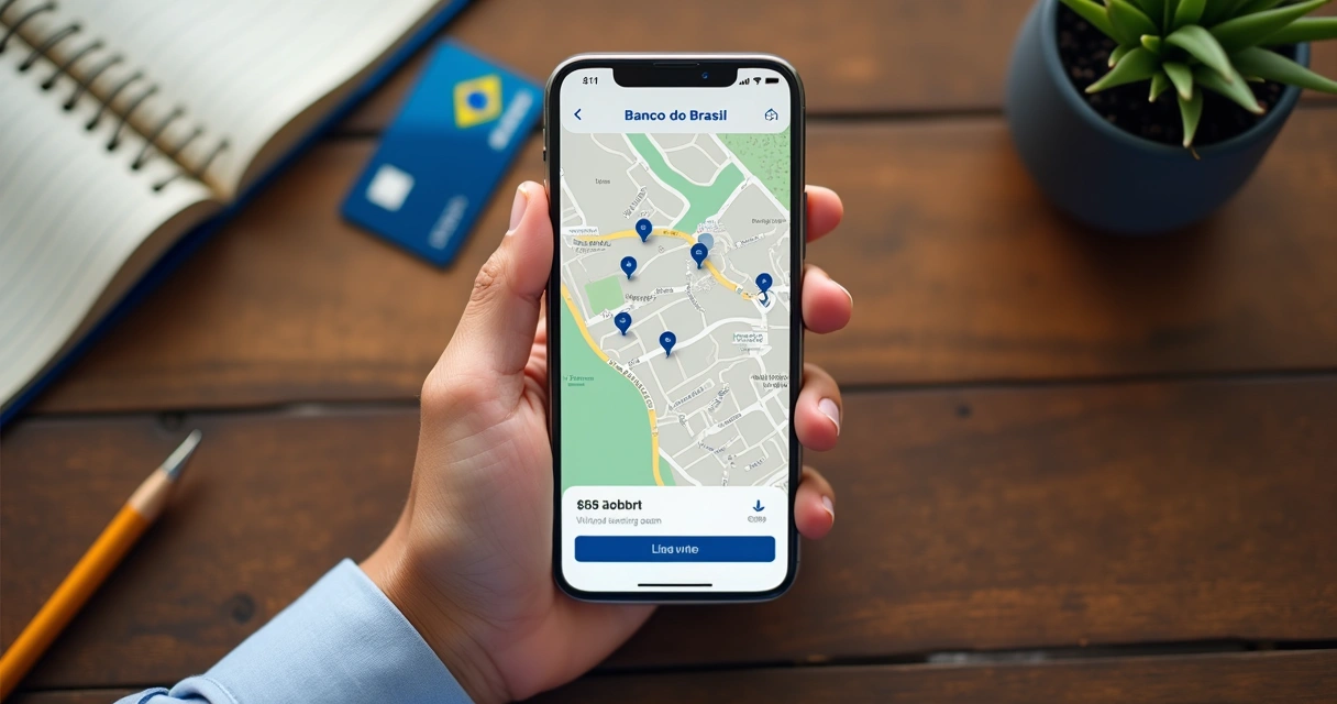 Pessoa usando aplicativo bancário para localizar agência 