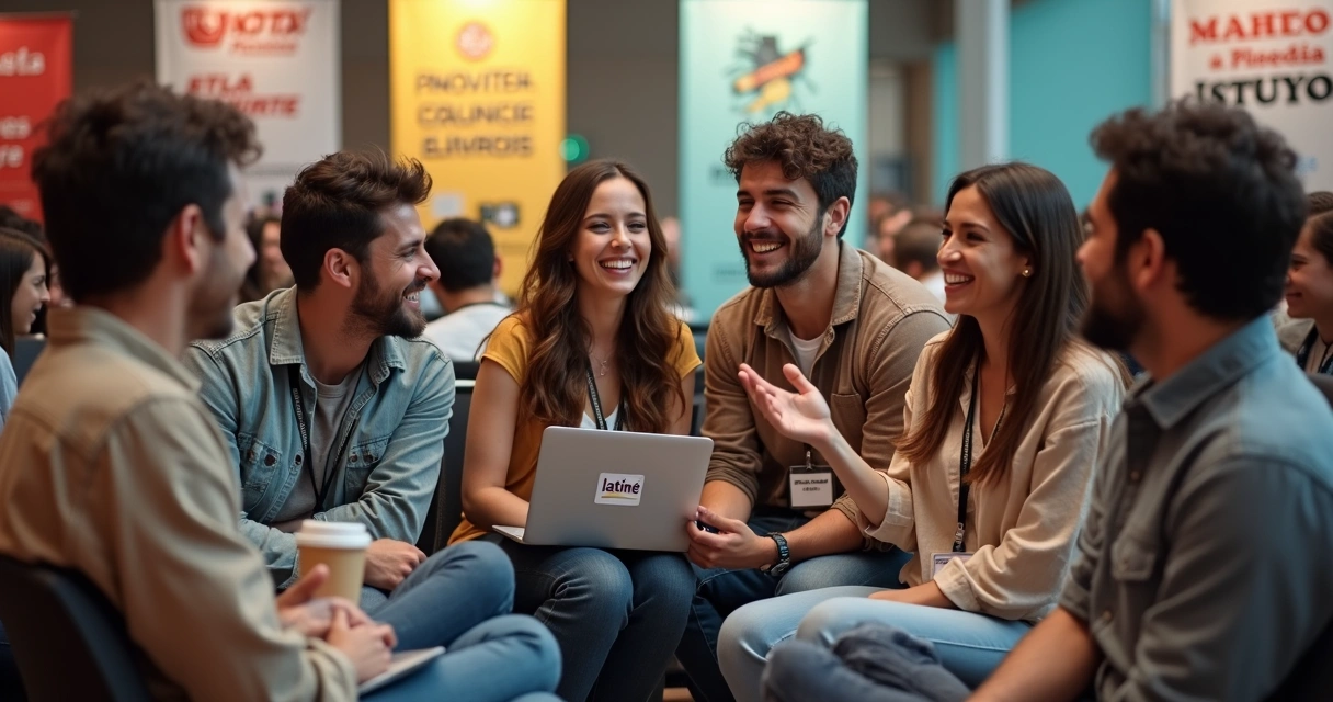 Encontro de amigos em evento de tecnologia 