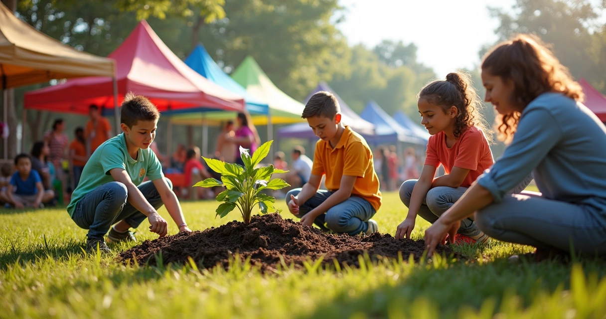 Evento da empresa com comunidade local, ações sociais em ambiente aberto 