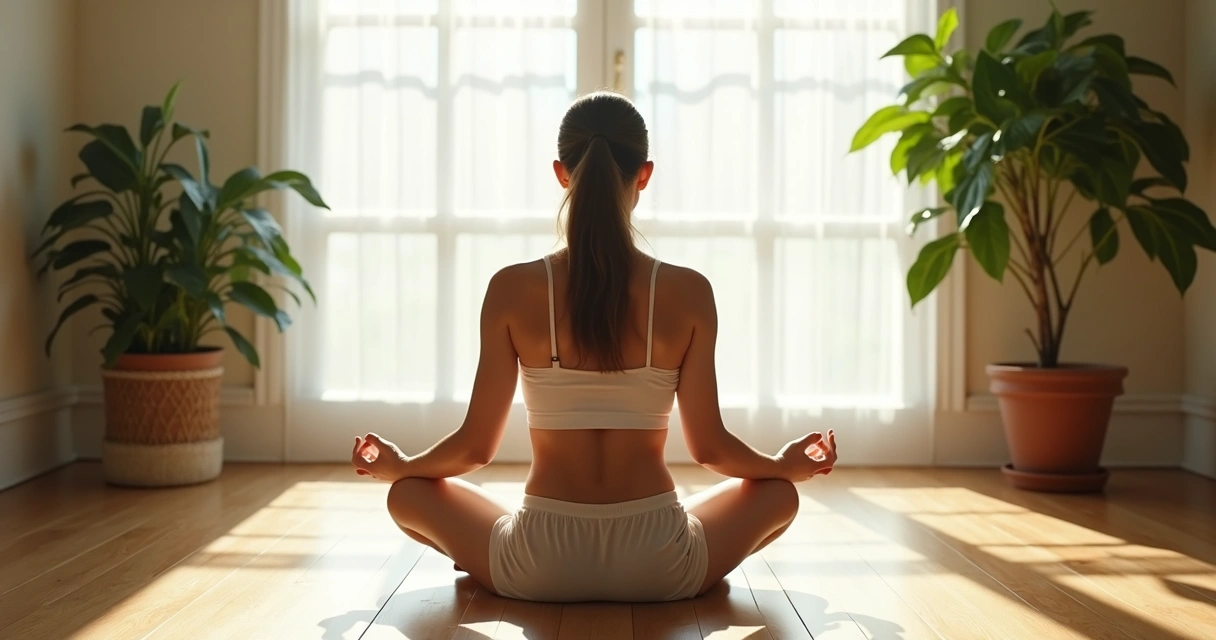 Pessoa em ambiente sereno refletindo consigo mesma