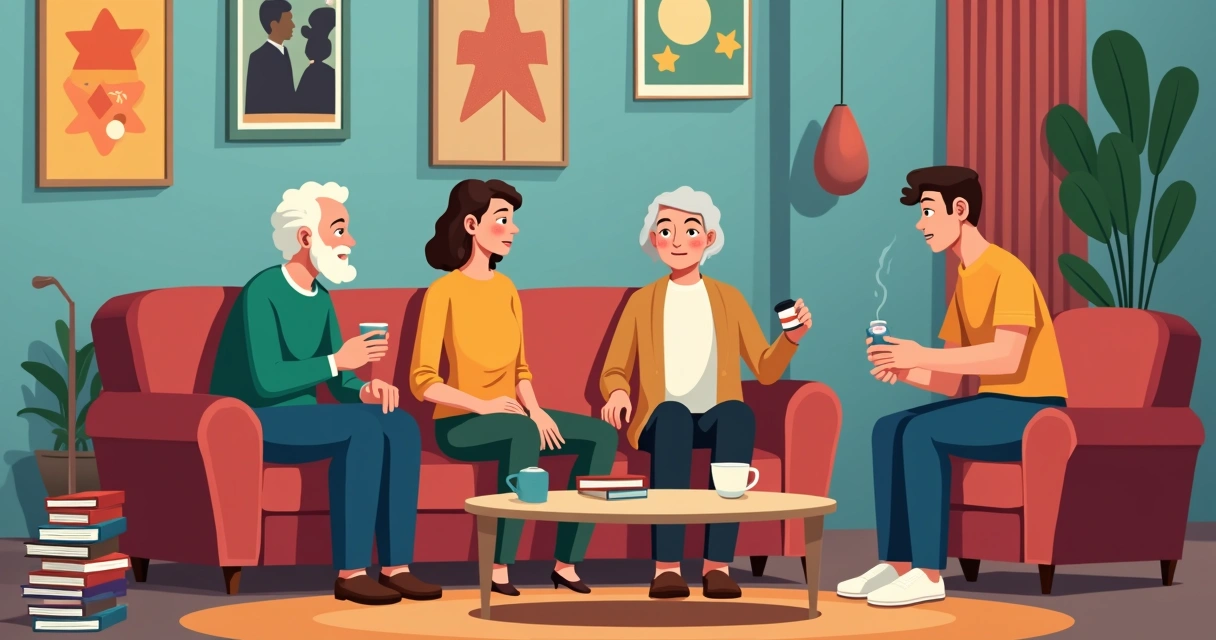 Encontro de diferentes gerações conversando sobre filmes antigos