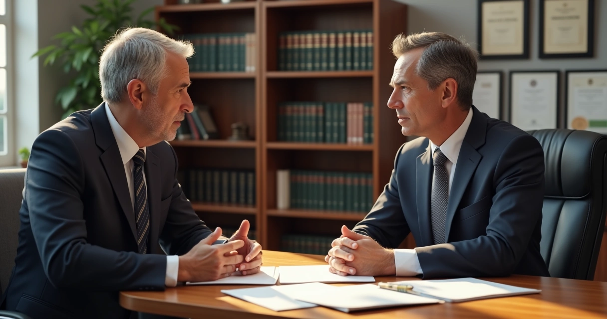 Advogado e cliente conversando em escritório sobre defesa penal 