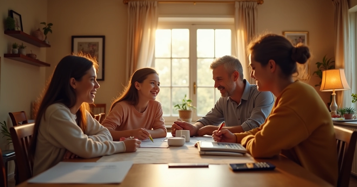 Família em reunião ao redor da mesa discutindo temas importantes 