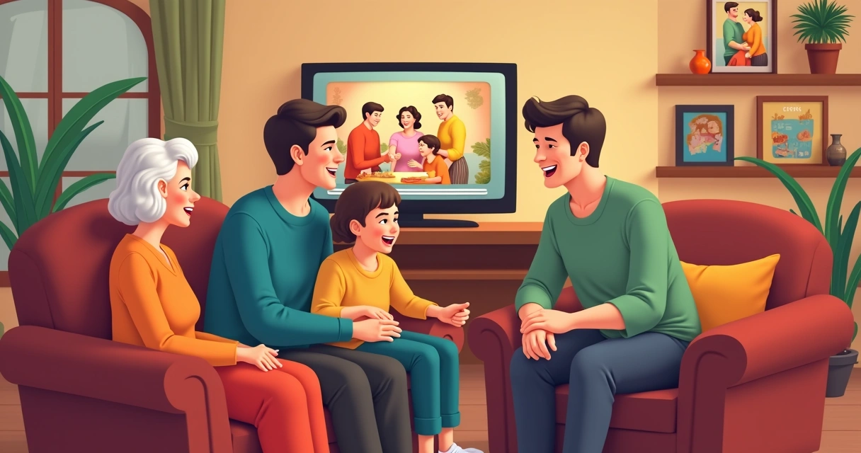 Várias gerações assistindo séries clássicas sentadas juntas 