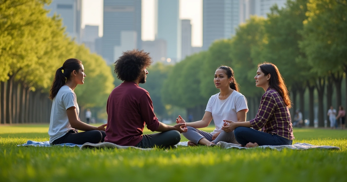 Grupo pequeno em conversa espiritual no parque