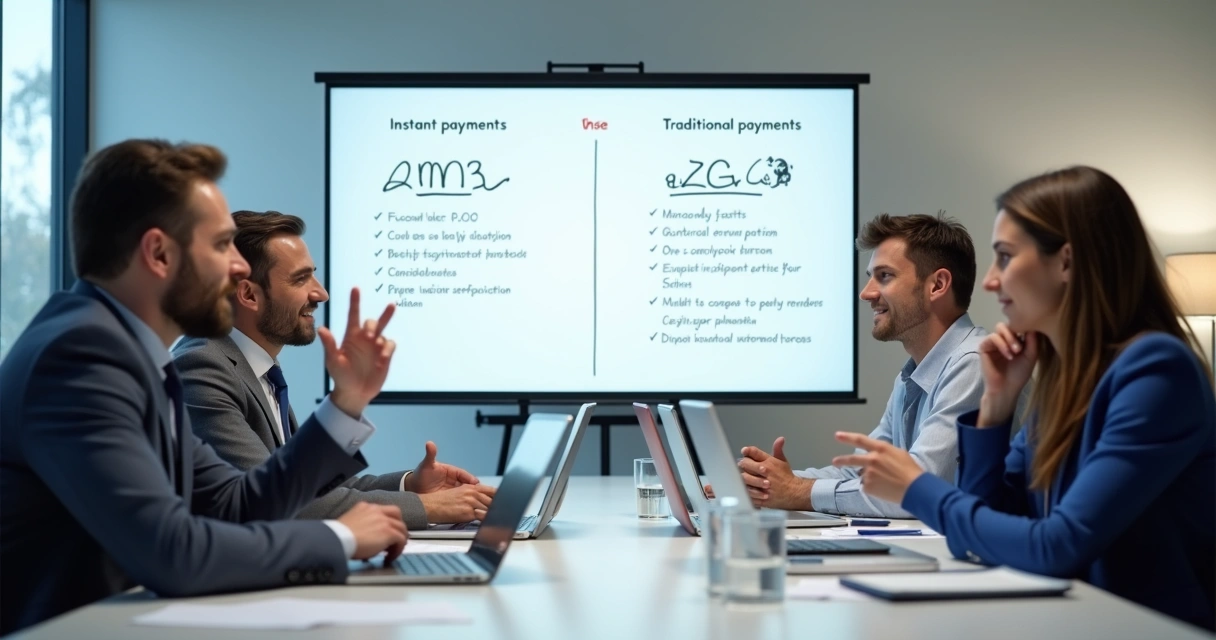 Reunião de empresários discutindo opções de pagamento 