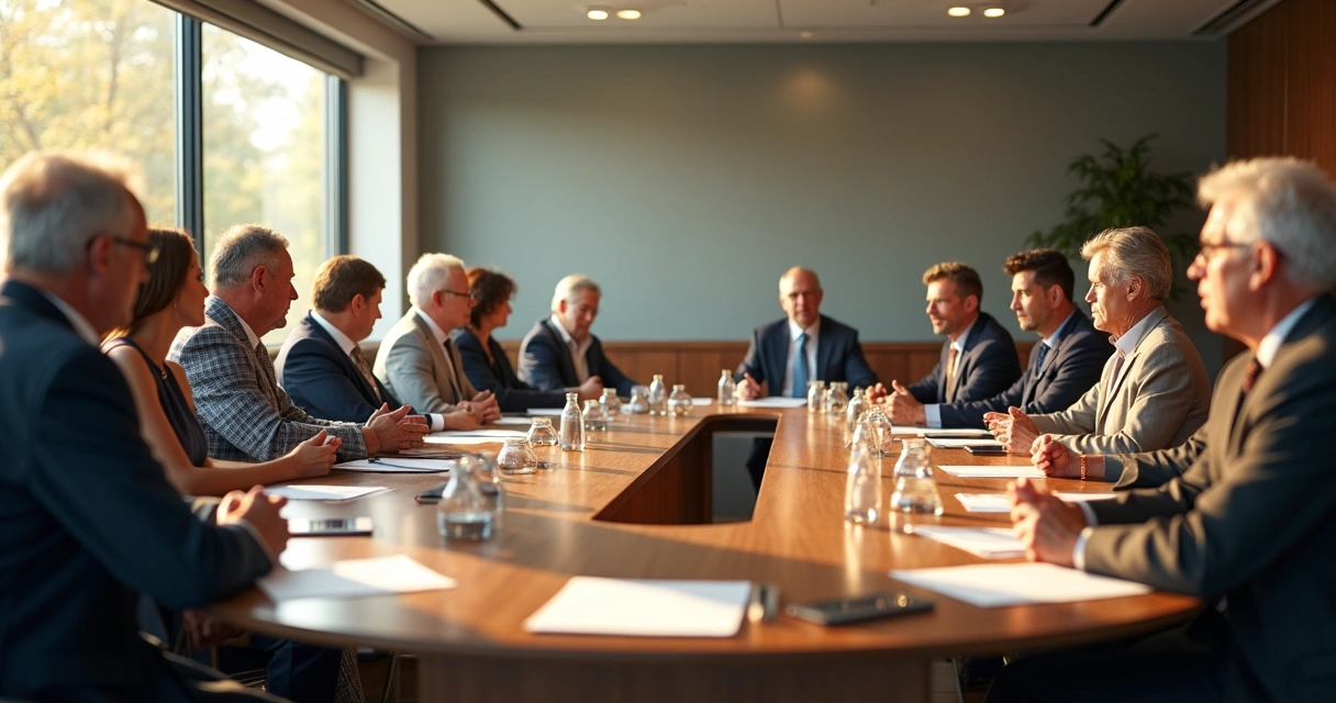 Políticos e cidadãos discutindo em diálogo aberto