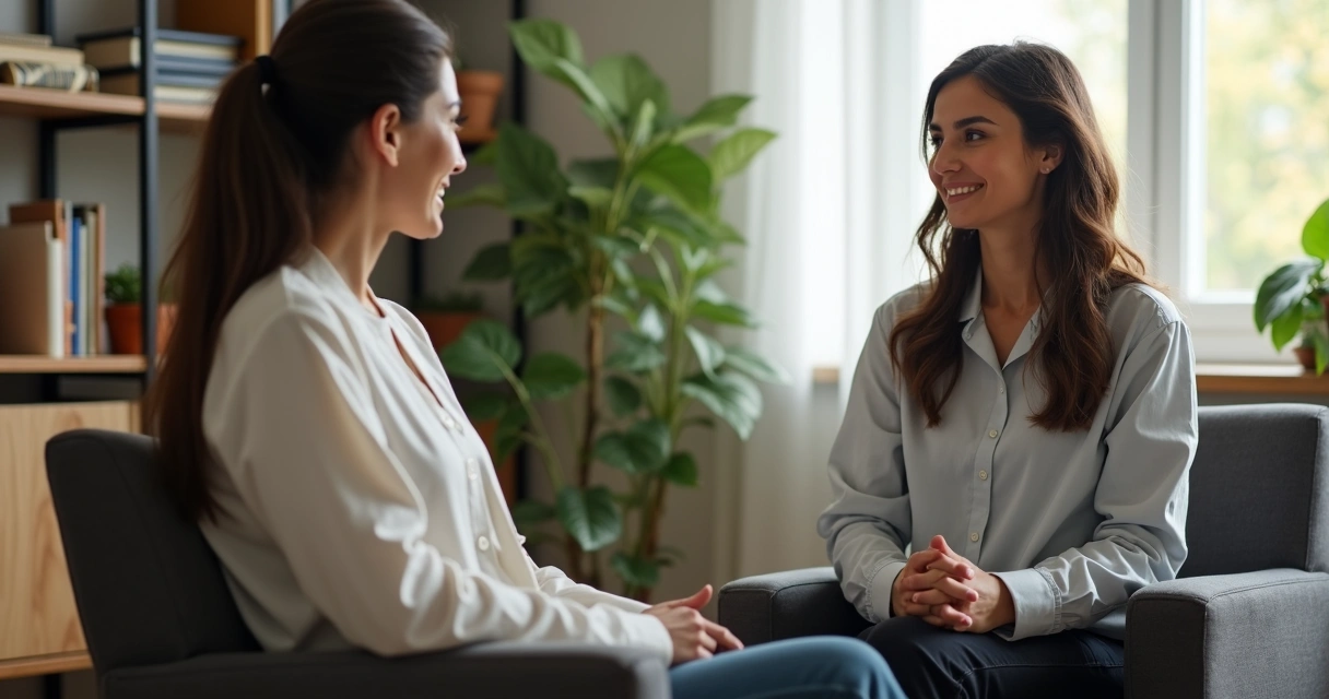 Psicóloga conversando diretamente com paciente sobre expectativas no início da terapia