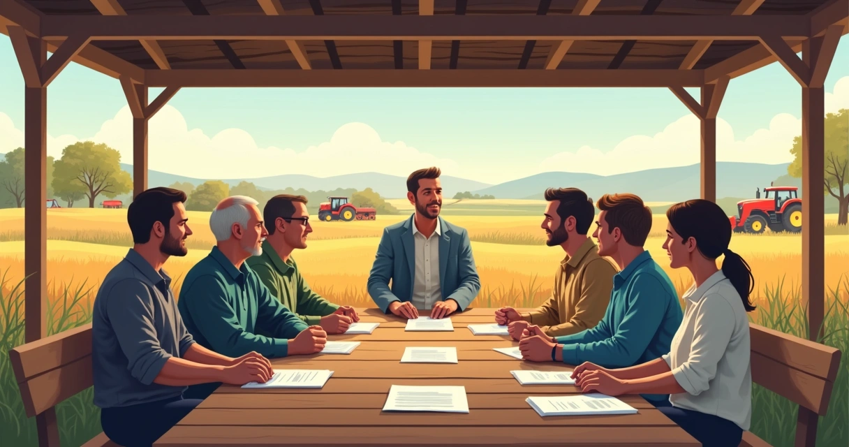 Reunião entre sindicato rural e agricultores na zona rural 