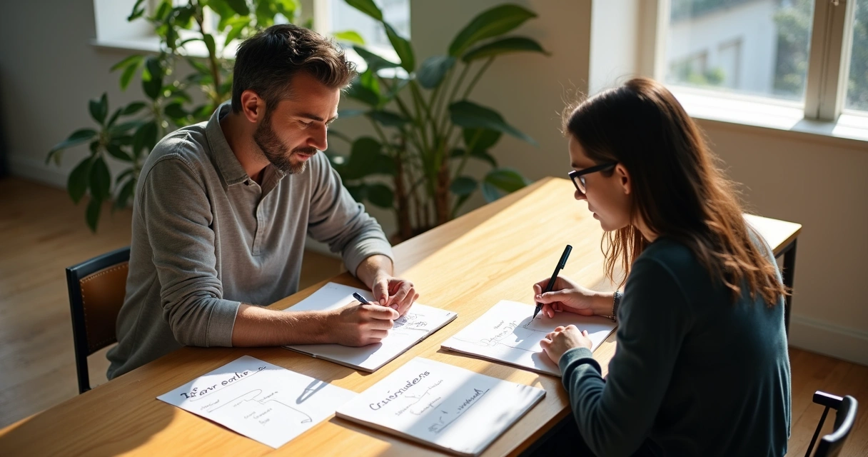 Pessoa refletindo sobre valores e objetivos no ambiente de trabalho 