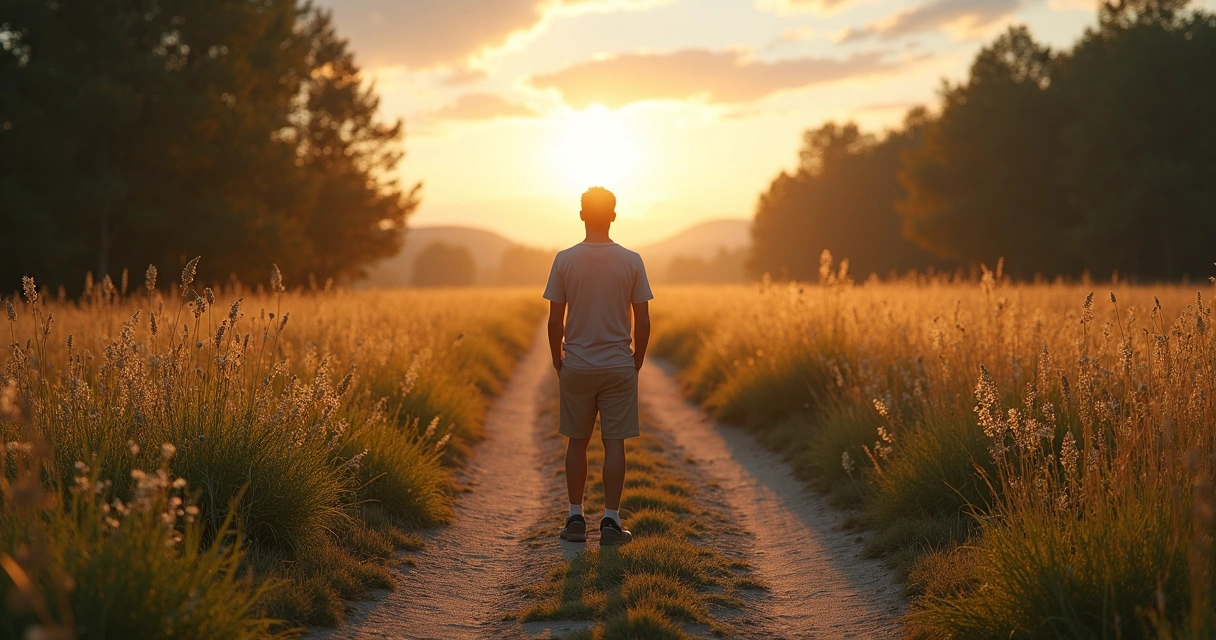 Pessoa em encruzilhada escolhendo entre dois caminhos simbolizando propósito e destino 