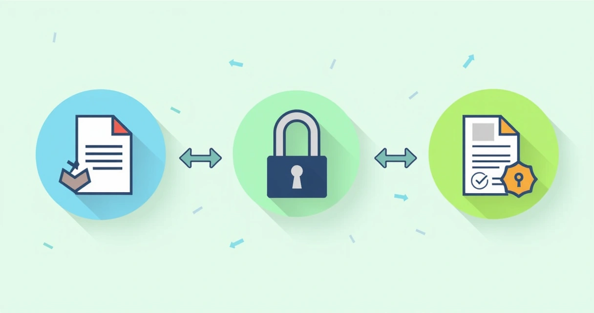 Illustration of encryption process with certificate and document