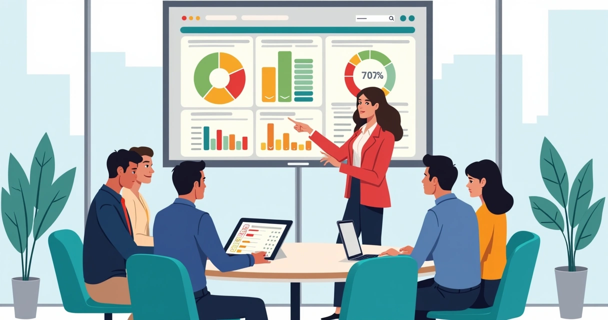 Equipo de oficina completando encuesta digital de clima laboral 