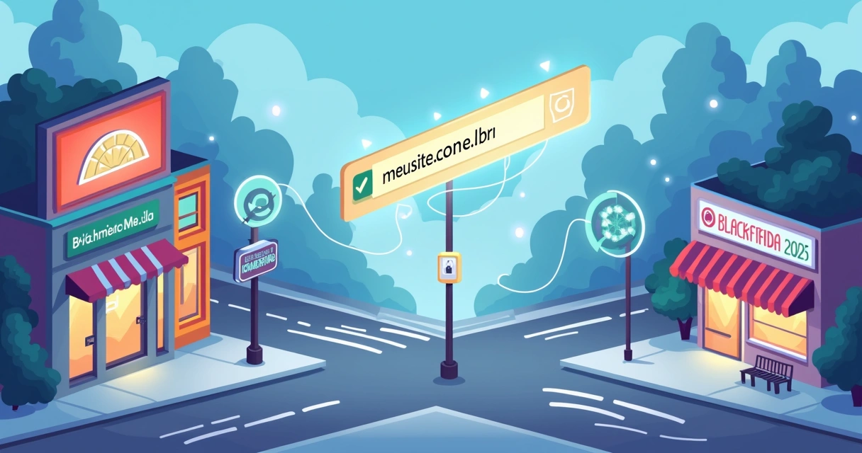 Ilustração de placa de rua digital com URL de site empresarial em destaque 