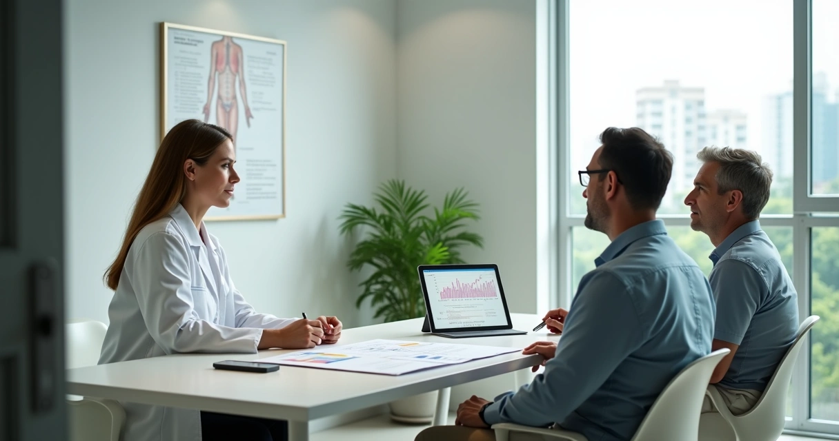 Endocrinologista em Manaus analisando exames hormonais em consultório moderno 