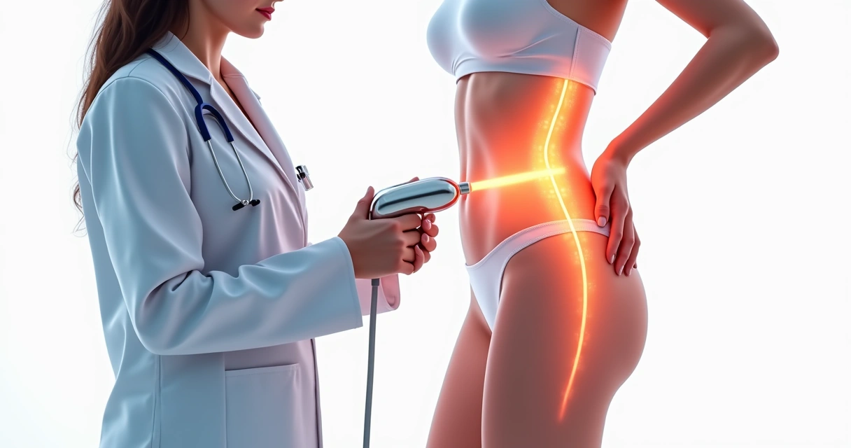 Aplicação de endolaser em contorno corporal feminino. 