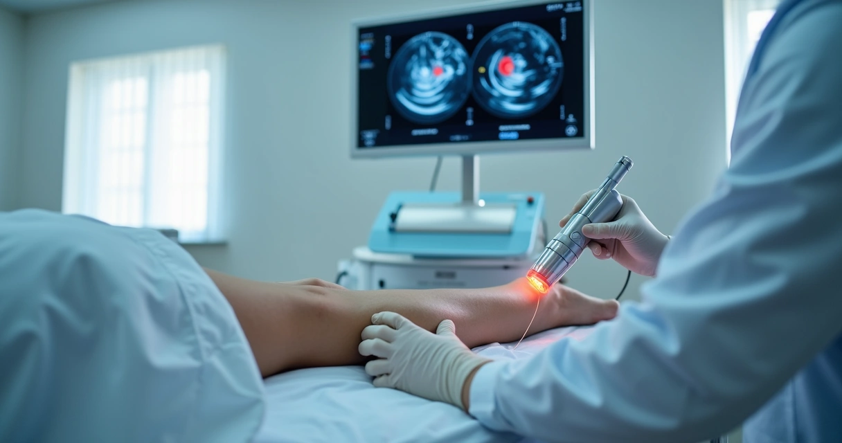 Procedimento de endolaser guiado por ultrassom em clínica vascular moderna 