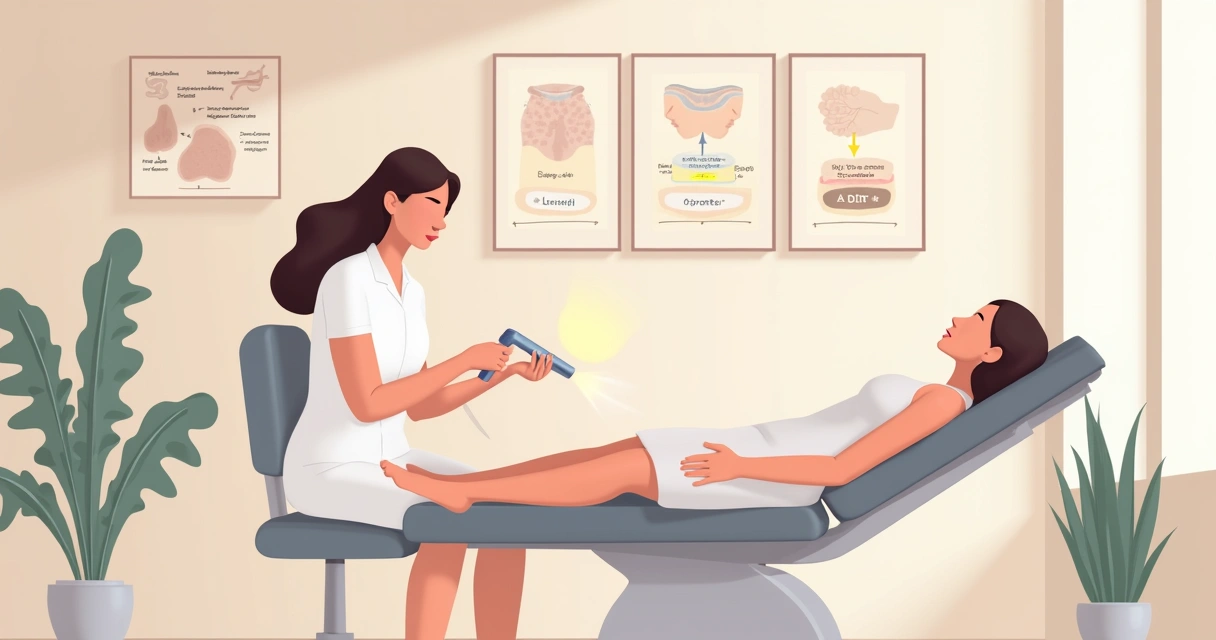 Aplicação de endolaser na face para rejuvenescimento facial.