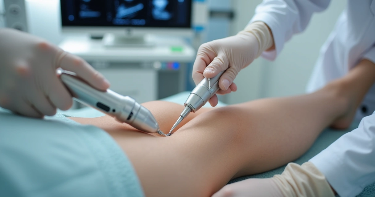 Ultrassom guiando endolaser em veia da perna