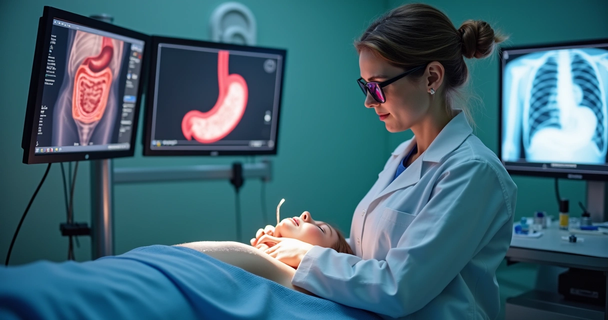 Endoscopia digestiva alta sendo feita por médica 