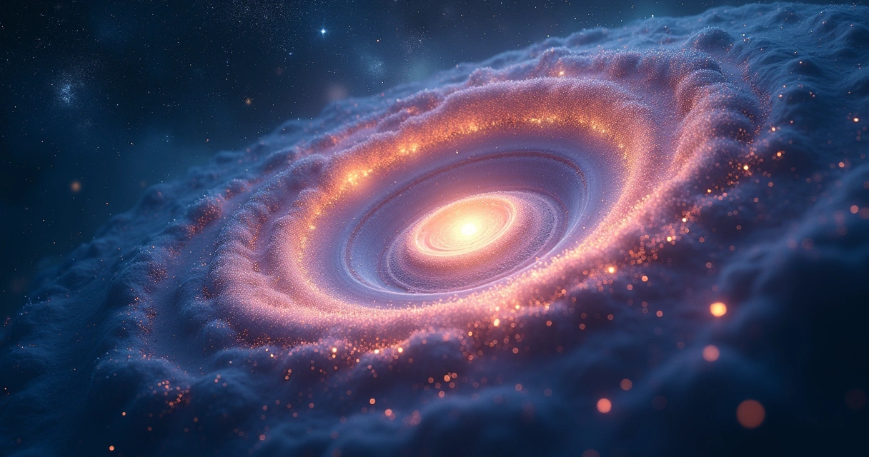 Representação artística da energia circulando em espiral no universo, remetendo à ideia de ação e retorno sutil 