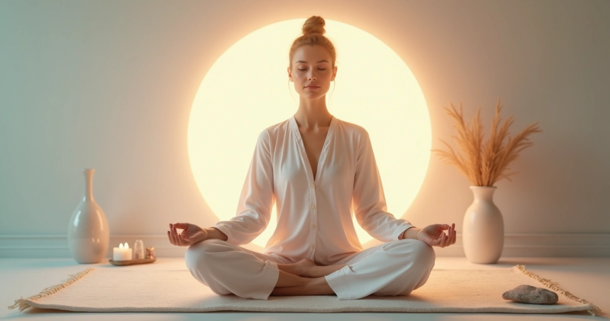 Luz suave ao redor de uma pessoa meditando 