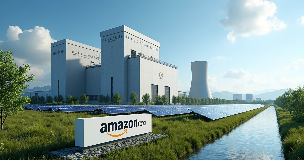 Central de energia nuclear moderna com painéis solares