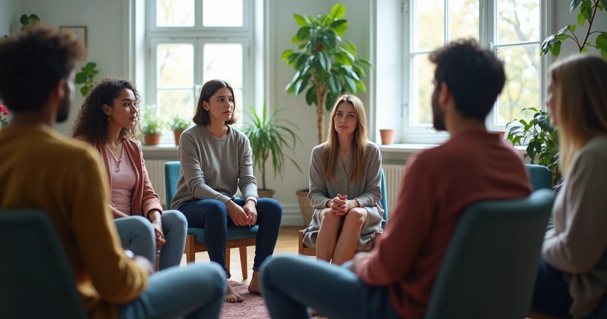 Grupo em reunião transmitindo diferentes vibrações energéticas. 