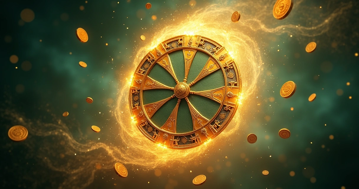 Visualização de energia dourada circulando ao redor da carta Roda da Fortuna.
