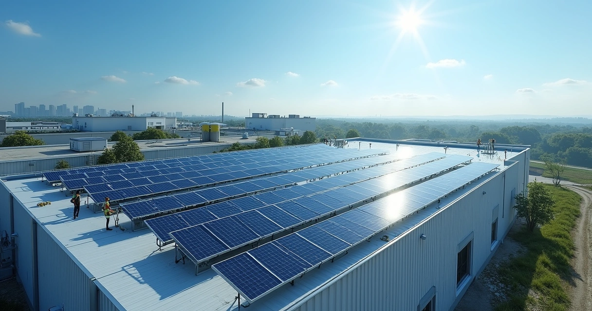 Painéis solares em instalação industrial moderna