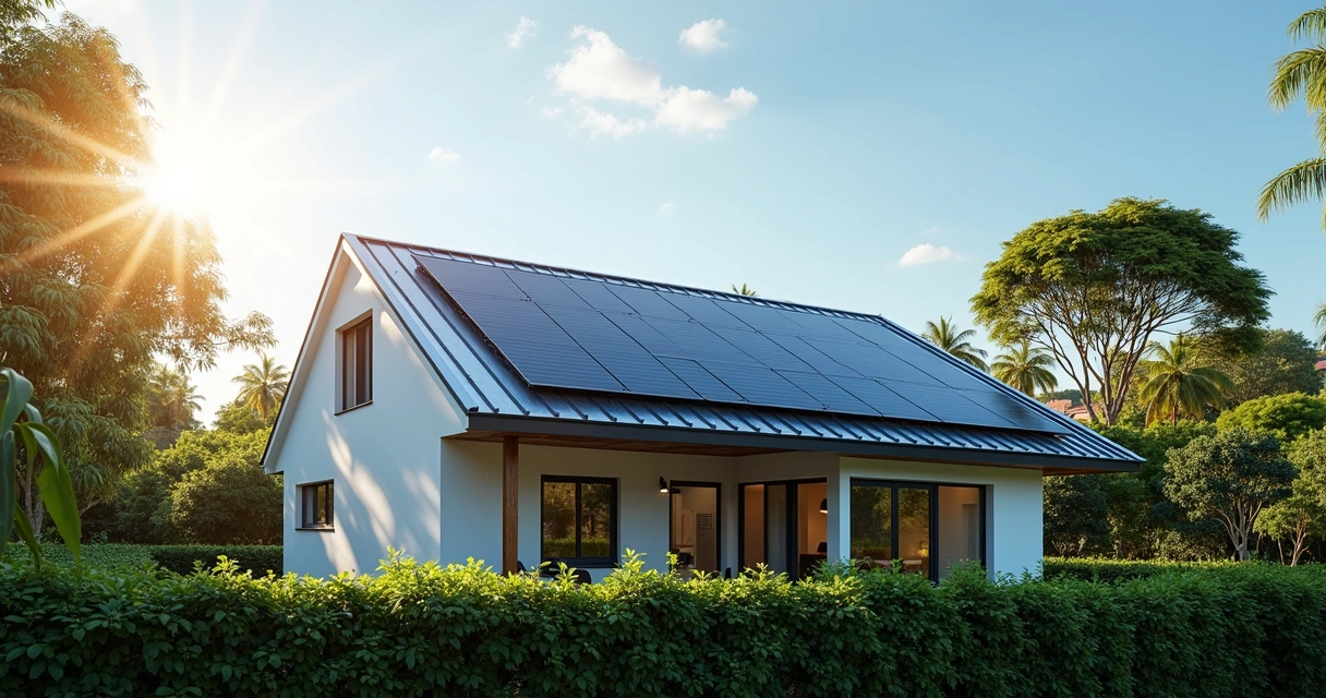 Painel solar instalado em telhado de uma casa