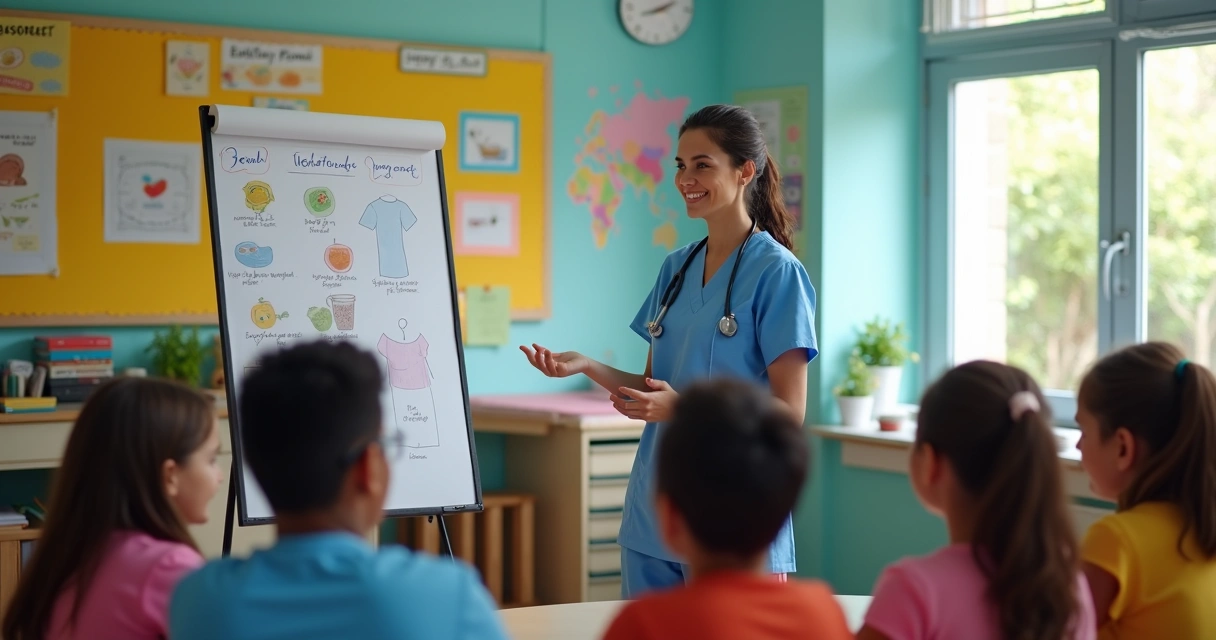 Enfermeiro conduzindo atividade educativa sobre saúde coletiva 