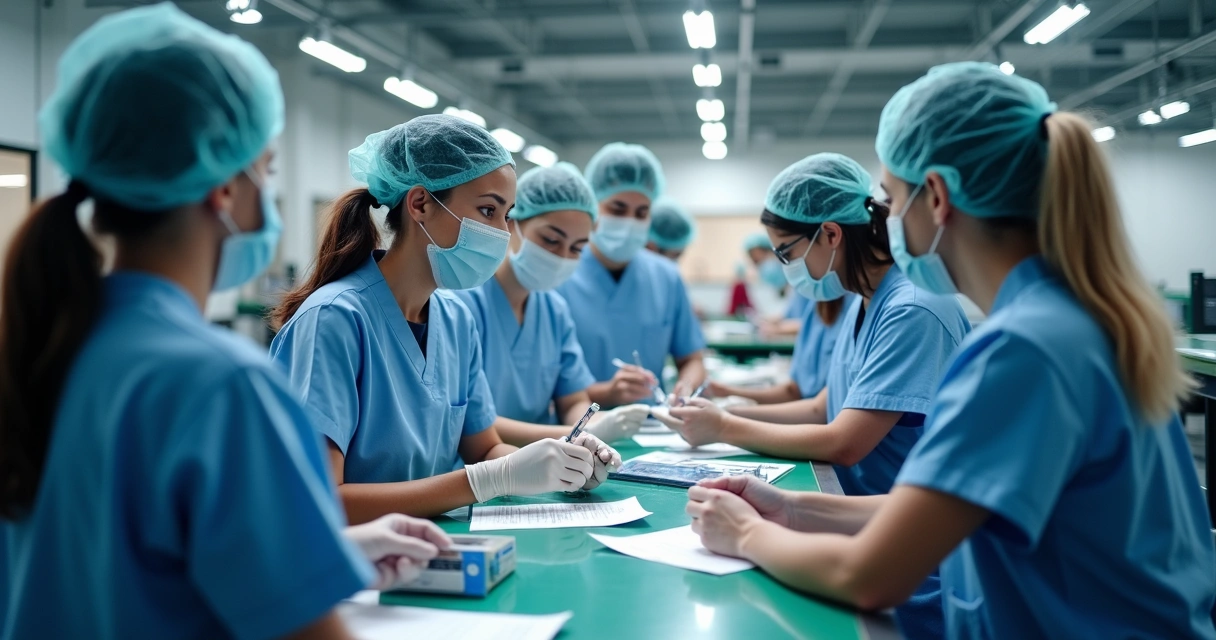 Equipe multidisciplinar SESMT conduzindo campanha de saúde no ambiente de trabalho, aplicando vacinas e orientando funcionários. 