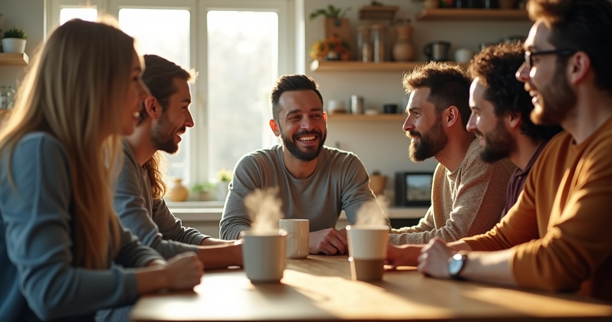 People listening attentively around a table 