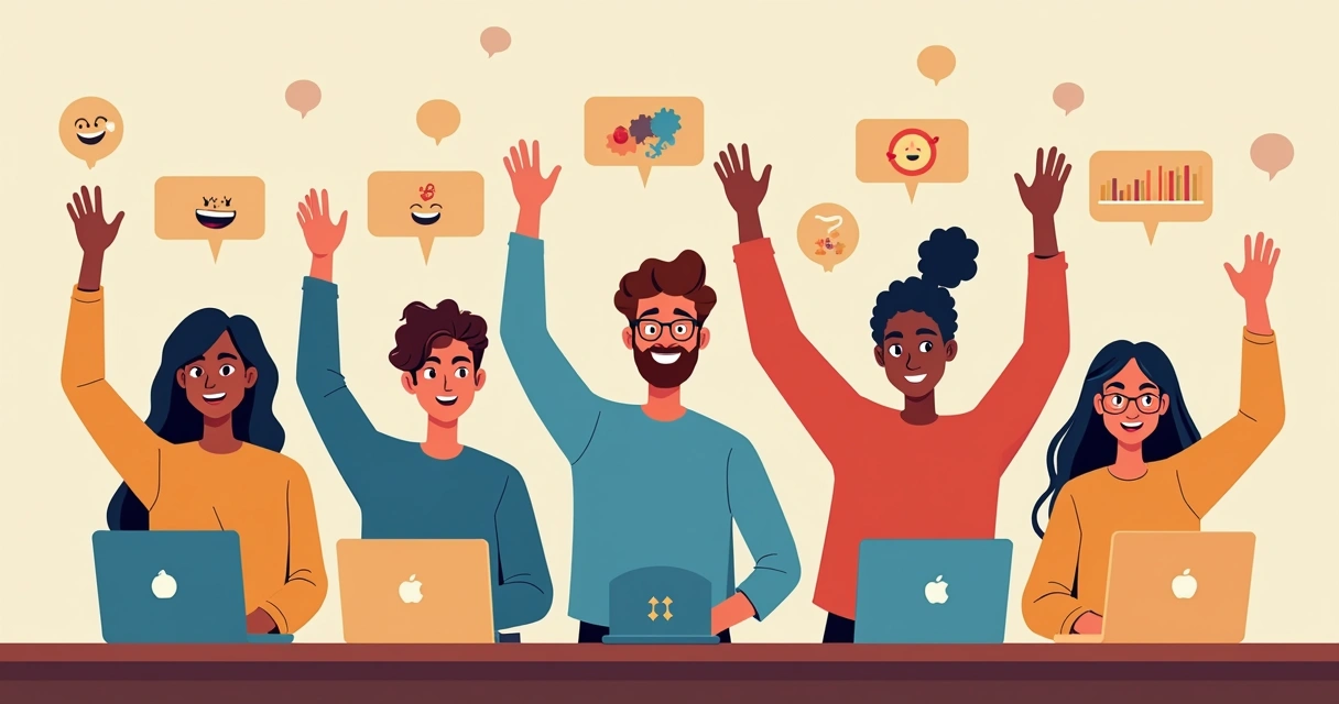 Participantes interativos e diversos em assembleia virtual 