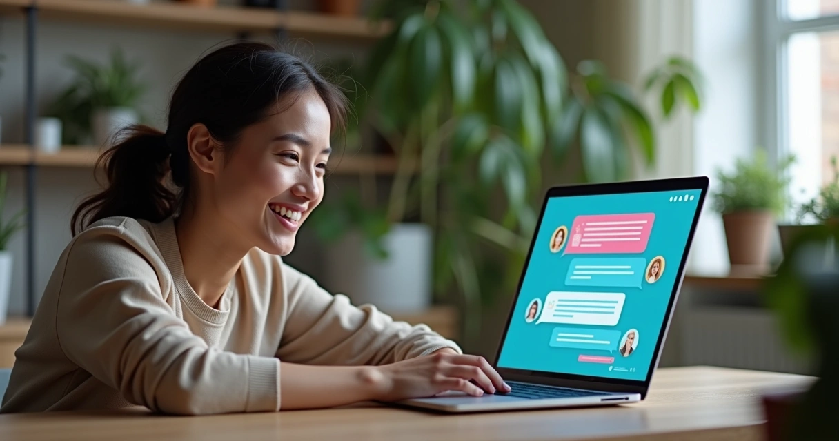 Usuário interagindo com chatbot de forma engajada 