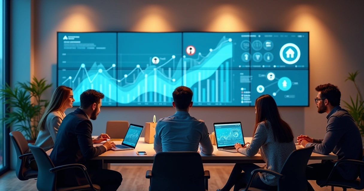 Equipe de e-commerce analisando gráficos de engajamento 