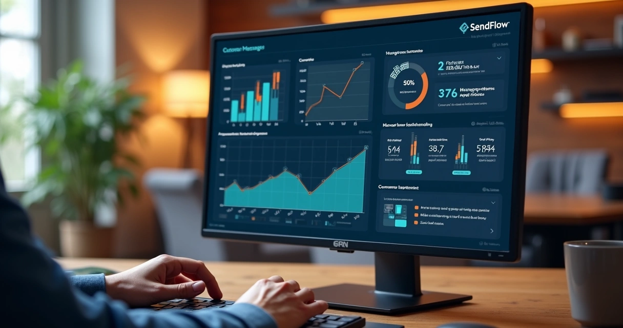 Interface do SendFlow mostrando engajamento de clientes em painel online 